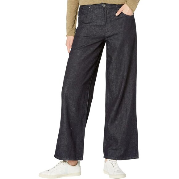 Women Wide Leg Jeans Linen Cotton Five-Pocket Chic Casual Stylish Fit - Picture 1 of 3